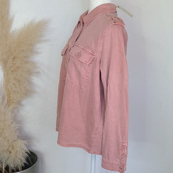 NWT Lucky Brand pink military style shirt medium - Picture 4 of 9